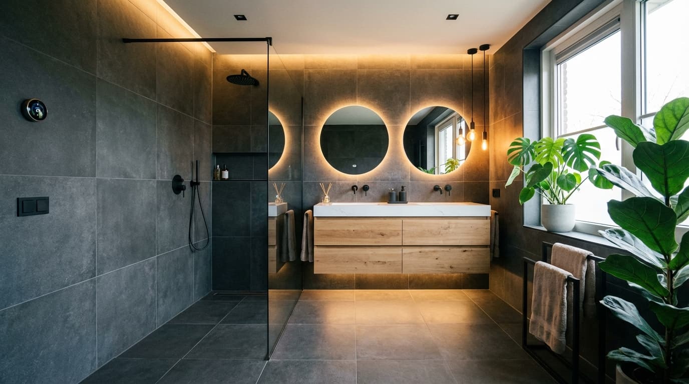 Moderne badkamerrenovatie met inloopdouche en zwevend meubel