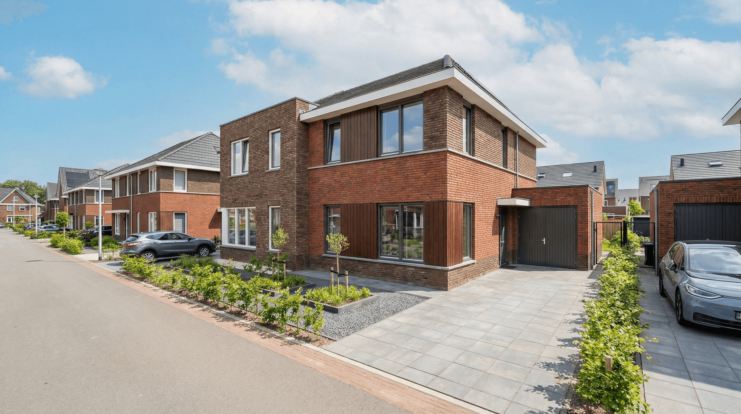 Moderne nieuwbouwwoning in een wijk in Noord-Nederland